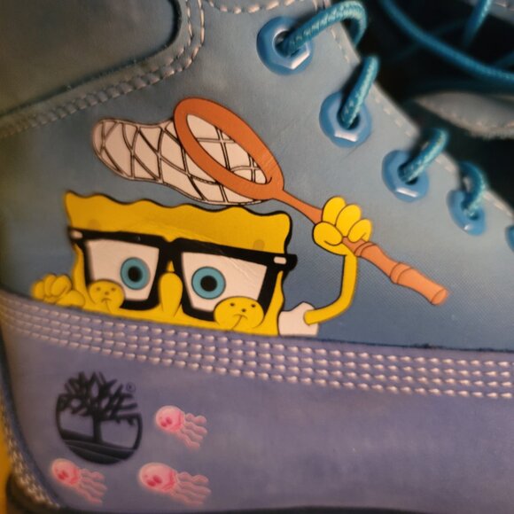 Timberland Premium 6 Waterproof Bright Blue Nubuck SpongeBob Boots US men SZ 7.5 - Picture 6 of 16